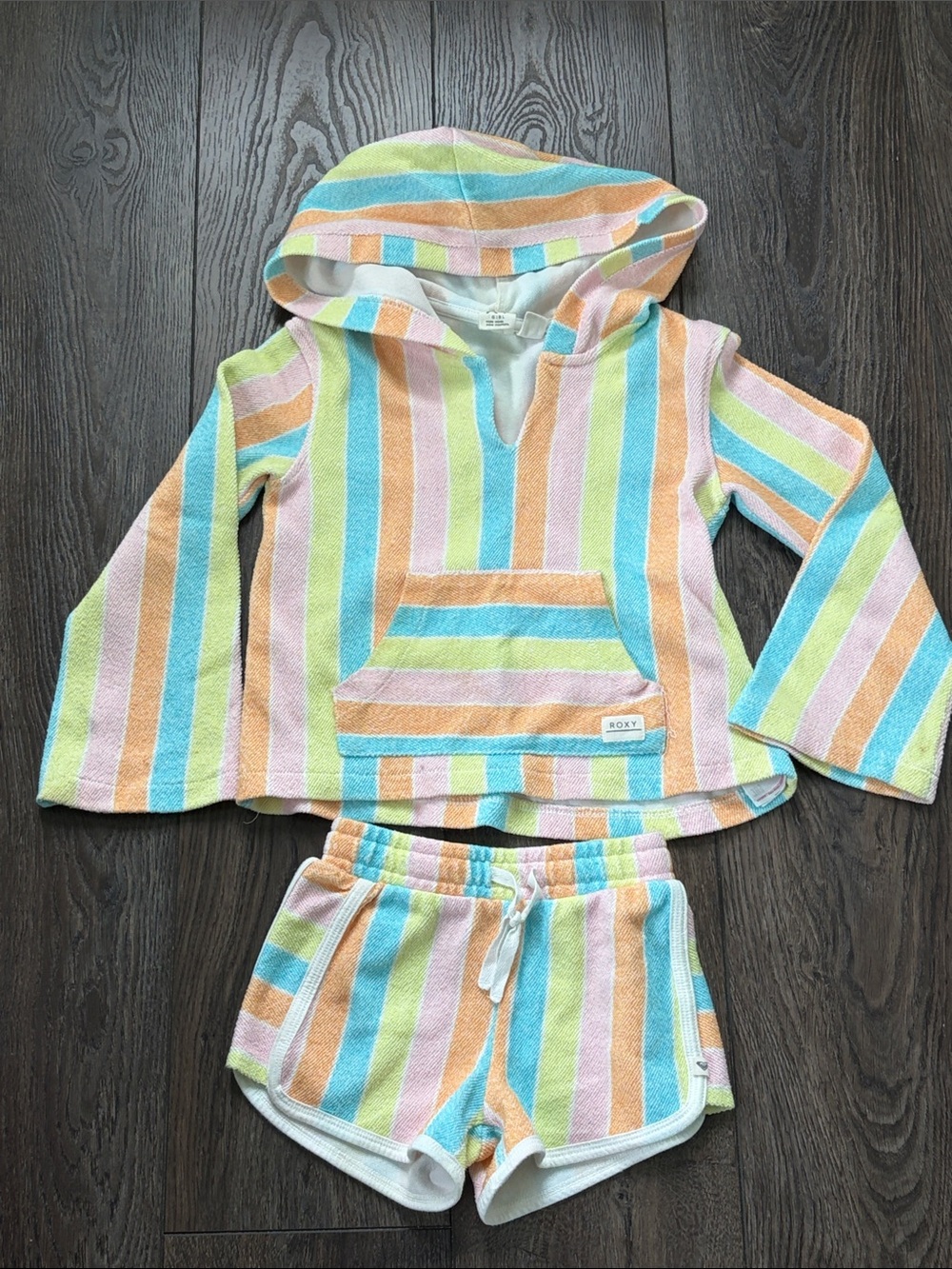 Roxy Pastel Multi-Stripe Hooded Set - Blue, Pink, Yellow, Green, Peach